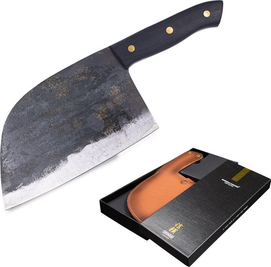 Shinrai Japan - Couteau de chef 18 cm - Couteau - Couteau à découper Zwart avec revêtement en cuir - Avec coffret cadeau de Luxe