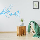 Muursticker Vogels Op Tak -  Lichtblauw -  100 x 75 cm  -  slaapkamer  woonkamer  dieren - Muursticker4Sale