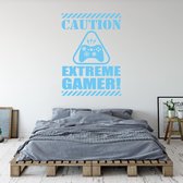 Muursticker Caution Extreme Gamer -  Lichtblauw -  43 x 60 cm  -  baby en kinderkamer  engelse teksten - Muursticker4Sale