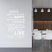 Muursticker Love Do What Makes You Happy -  Wit -  77 x 120 cm  -  engelse teksten  woonkamer - Muursticker4Sale