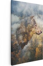 Artaza Canvas Schilderij Wolvenkop Op Een Herfstbos - Wolf - Abstract - 20x30 - Klein - Foto Op Canvas - Canvas Print