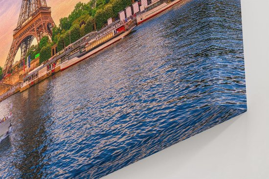 Artaza Canvas Schilderij Eiffeltoren In Parijs Aan Het Water - Kleur - 120x80 cm - Groot - Wanddecoratie Woonkamer - Schilderijen - Muurdecoratie