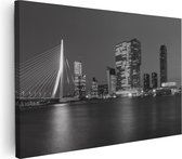 Artaza Canvas Schilderij Rotterdamse Skyline - Zwart Wit - 90x60 - Foto Op Canvas - Canvas Print - Muurdecoratie