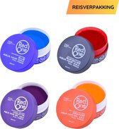 4-pack Red One wax 50ml Reisverpakking - Ideaal voor Vakantie! - Miniverpakking Wax - Travel Wax - Voordeelbundel 4 Stuks - Maximum Control - Langdurige Styling - Sterke Hold - Blauw/Grijs/Pa