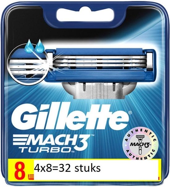 Gillette Mach 3 Turbo Blister Scheermesjes - 4 x 8 stuks - Voordeelverpakking