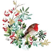 Papieren Servetten voor Kerst - Roodborstje - Groen en Rood - 40 servetten - 2 dessins