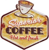 Superior Coffee Hot And Fresh Metalen Bord Met Reliëf - 30 x 32 cm