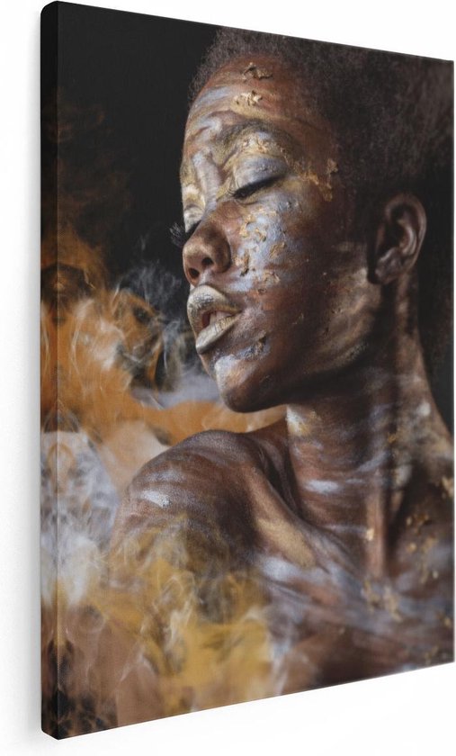 Artaza Canvas Schilderij Afrikaanse Vrouw Met Zilver En Goud - 60x80 - Foto Op Canvas - Canvas Print