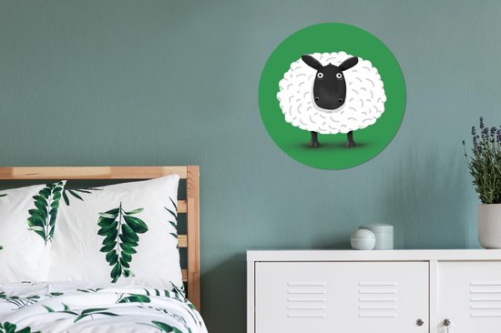 WallCircle - Cercle Mural - Cercle Mural - Mouton - Vert - Illustration - Aluminium - Dibond - 60x60 cm - Intérieur et Extérieur