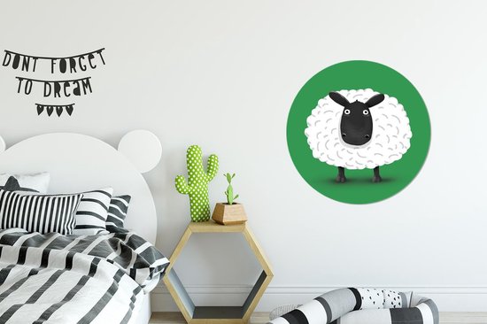 WallCircle - Cercle Mural - Cercle Mural - Mouton - Vert - Illustration - Aluminium - Dibond - 60x60 cm - Intérieur et Extérieur