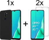 Oppo A5 2020 hoesje zwart siliconen case hoes cover hoesjes - 2x Oppo A5 2020 Screenprotector