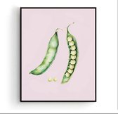 Poster Boontjes Roze Groente / Fruit Poster Handgetekend - Keuken - Muurdecoratie - 50x40cm- PosterCity