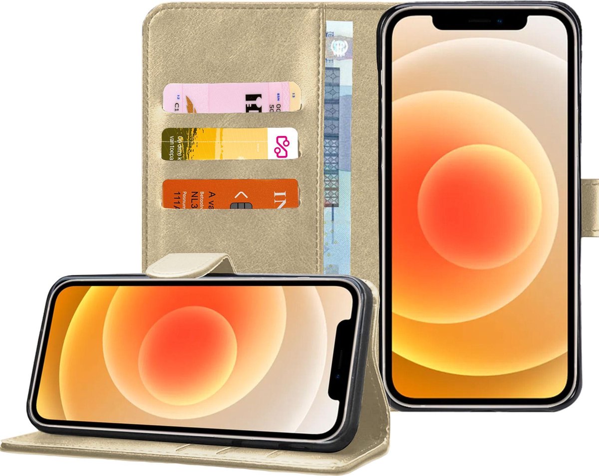 Geschikt voor iPhone 13 Mini - Bookcase Goud - Portemonnee Hoesje