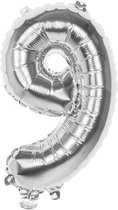 folieballon cijfer 9 zilver 36 cm