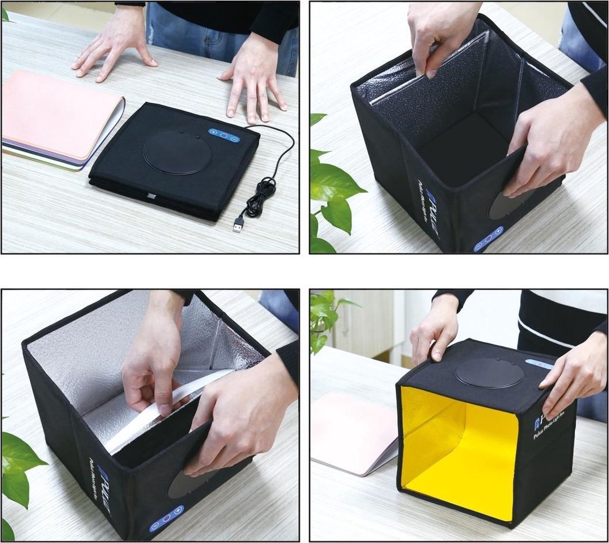 Puluz professionele fotostudio box – Fotobox – Fotostudio – Fotografie – Fotografie accessoires - 25 x 25 x 25 cm – LED verlichting – 6 kleuren achtergronden - PULUZ