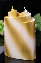 Candles by Milanne, Piaf Kaars met 2 pitten, in Perl Mat Wit en Metallic Goud, geheel handgemaakt, hoogte: 18 cm - BEKIJK VIDEO