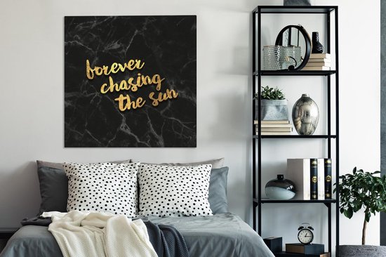 Canvas schilderij 90x90 cm - Wanddecoratie Quote - Zon - Goud - Zwart - Muurdecoratie woonkamer - Slaapkamer decoratie - Kamer accessoires - Schilderijen op canvas