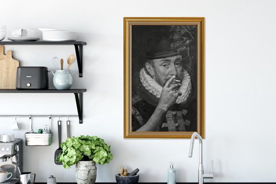 Canvas schilderij 60x90 cm - Wanddecoratie Kunst - Oude meesters - Lijst - Goud - Muurdecoratie woonkamer - Slaapkamer decoratie - Kamer accessoires - Schilderijen op canvas