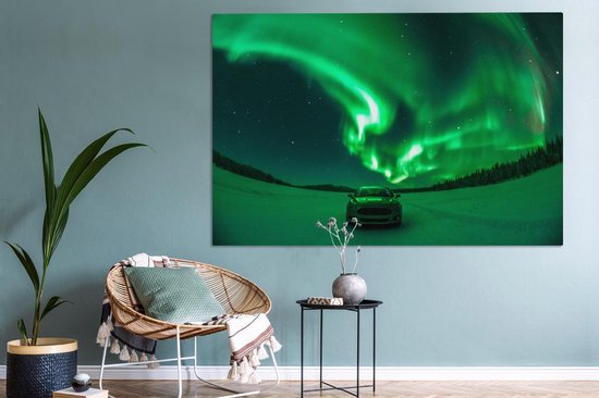 Tableau sur toile Aurores boréales - Ciel étoilé - Voiture - 180x120 cm - Décoration murale XXL
