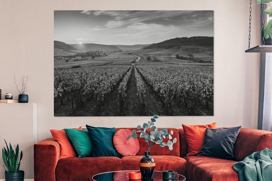 Toile Peinture France - Zwart - Wit - Vignoble - 180x120 cm - Décoration murale XXL
