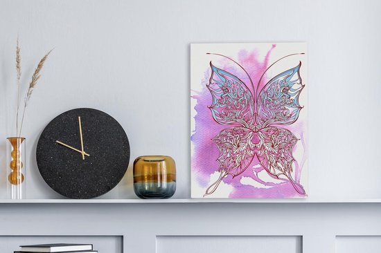 Canvas schilderij 30x40 cm - Wanddecoratie Vlinder - Kunst - Schilderij - Muurdecoratie woonkamer - Slaapkamer decoratie - Kamer accessoires - Schilderijen op canvas