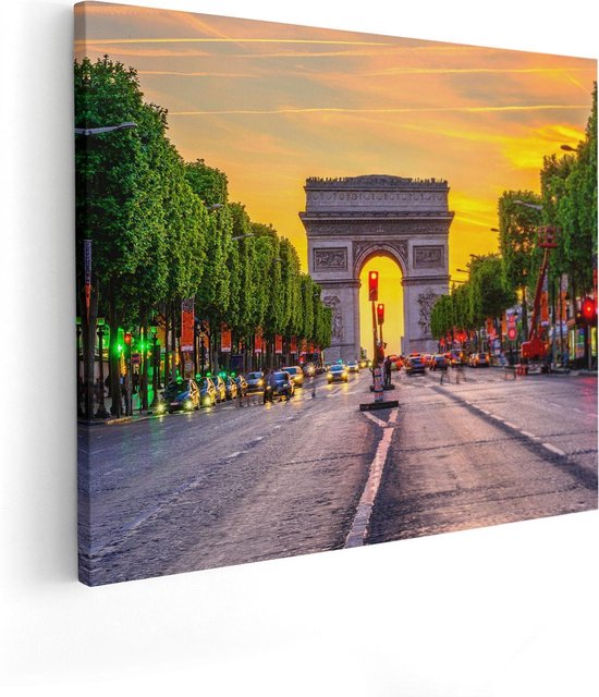 Artaza Canvas Schilderij Arc De Triomphe In Parijs Vanaf De Straat - 100x80 - Groot - Foto Op Canvas - Canvas Print