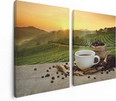 Artaza Canvas Schilderij Tweeluik Kopje Koffie Op Een Plantage Achtergrond - 120x80 - Foto Op Canvas - Canvas Print