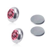 Fako Bijoux® - Magneet Oorbellen - Magnetische Oorbellen - RVS - 8mm - Kristal - Roze