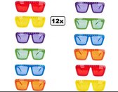 12x Bril party recht model assortiment kleuren - brillen thema feest festival fun verjaardag uitdeel