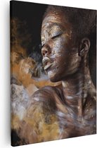 Artaza Canvas Schilderij Afrikaanse Vrouw Met Zilver En Goud - 80x100 - Groot - Foto Op Canvas - Canvas Print