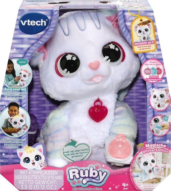 Foto: Vtech ruby mijn glittertattoo kitten interactief speelgoed knuffelkat 3 tot 8 jaar