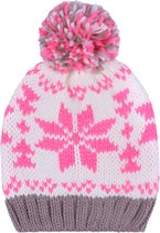 Warme, roze en crèmekleurige muts met pompon