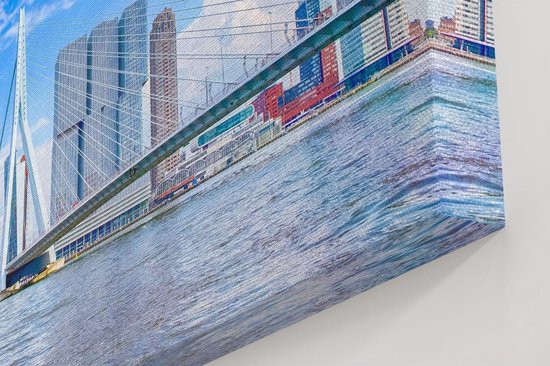 Artaza Canvas Schilderij Erasmusbrug Aan Het Water In Rotterdam - 80x80 - Groot - Foto Op Canvas - Canvas Print
