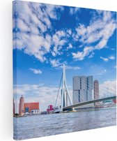 Artaza Canvas Schilderij Erasmusbrug Aan Het Water In Rotterdam - 80x80 - Groot - Foto Op Canvas - Canvas Print