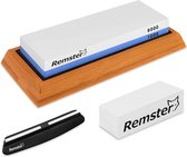 Slijpsteen, 2-in-1 messenslijper, set 6000/1000, antislip bamboeblok