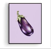 Poster Aubergine Paars Groente / Fruit Poster Handgetekend - Keuken - Muurdecoratie - 70x50cm- PosterCity