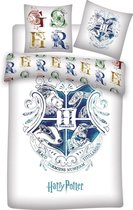 Dekbedovertrek Harry Potter - Hogwarts Logo - 1 persoons 140x200 - kussen 63x63 - Polyester.