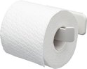 Witte wc-rolhouder met een wit geruit wc-rolletje, close-up.