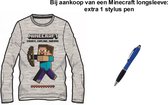 Minecraft T-shirt Longsleeve - Mele grijs. Maat 152 cm / 12 jaar + EXTRA 1 Stylus Pen