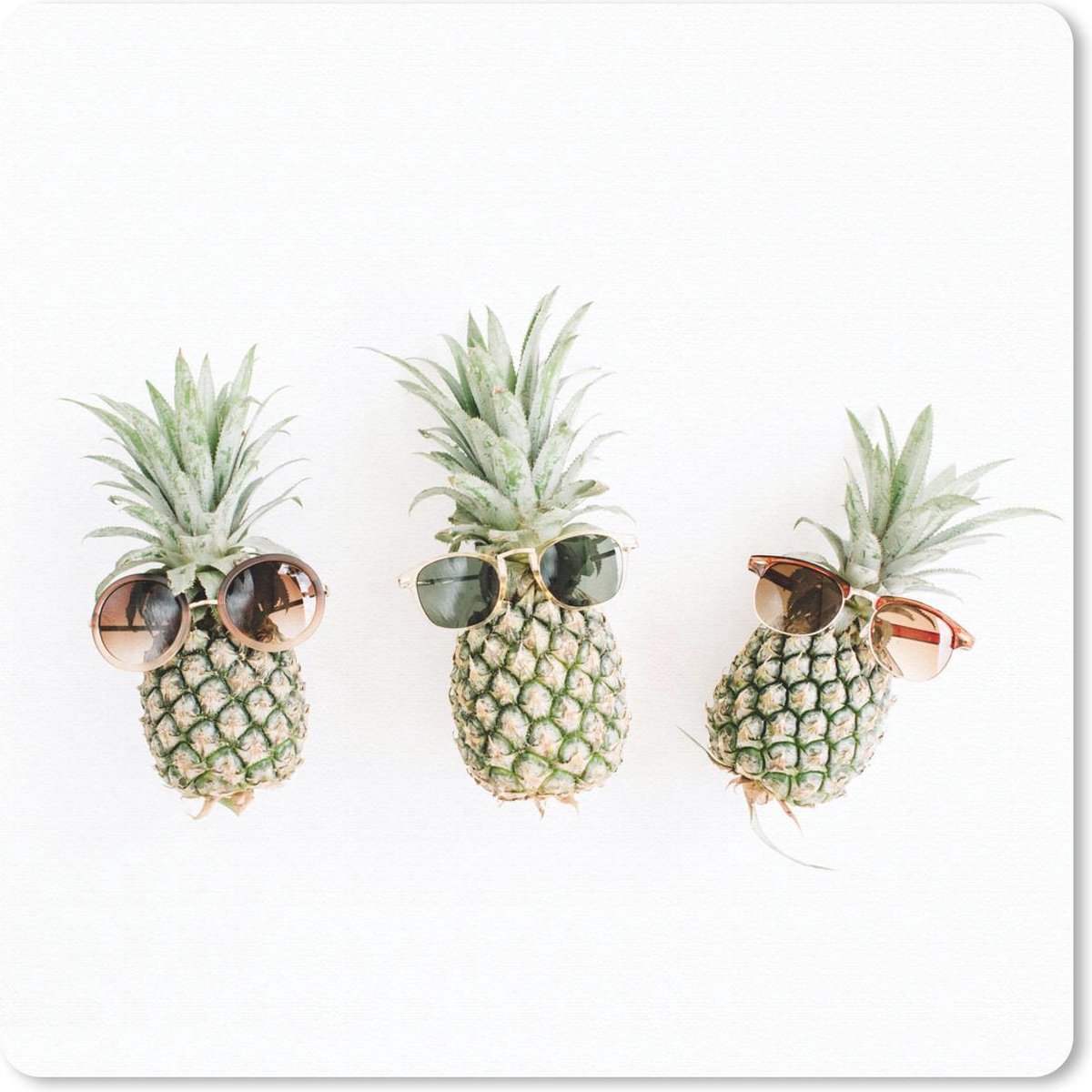 Muismat 20x20 cm - Mousepad Ananas - Zonnebril - Geel - Muismatten