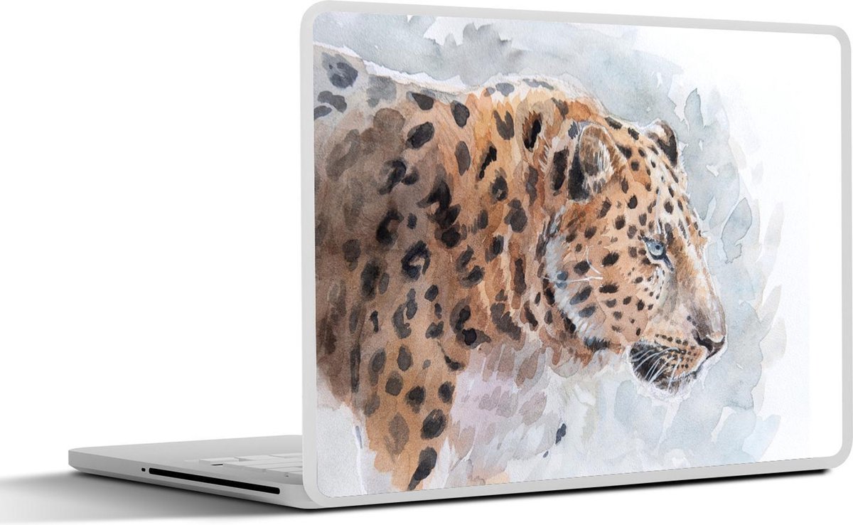 Laptop sticker - 13.3 inch - Luipaard - Waterverf - Blauw - 31x22,5cm - Laptopstickers - Laptop skin - Cover