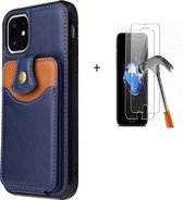 GSMNed – Luxe iPhone 11 Blauw – hoogwaardig Leren Pu Hoesje – iPhone 11 Blauw – Card case met sluiting – Met Screenprotector
