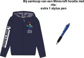 Minecraft Hoodie met Rits - Donkerblauw. Maat 152 cm / 12 jaar + EXTRA 1 Stylus Pen