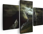 Artaza Canvas Schilderij Drieluik Drie Huilende Wolven Tijdens Volle Maan - 90x60 - Foto Op Canvas - Canvas Print