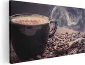 Artaza Canvas Schilderij Hete Koffie Kop Met Koffiebonen - 60x30 - Foto Op Canvas - Canvas Print