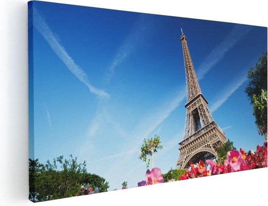 Artaza - Canvas Schilderij - Eiffeltoren In Parijs Met Bloemen - Foto Op Canvas - Canvas Print