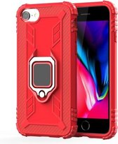 Voor iPhone SE 2020/8/7 koolstofvezel beschermhoes met 360 graden roterende ringhouder (rood)