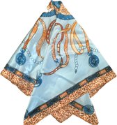 Sjaal- 50x50 - blauw- oranje-polyester-Charme Bijoux