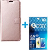 Portemonnee Bookcase Hoesje + 2 Pack Glas Geschikt voor: Samsung Galaxy A22 4G - rose goud