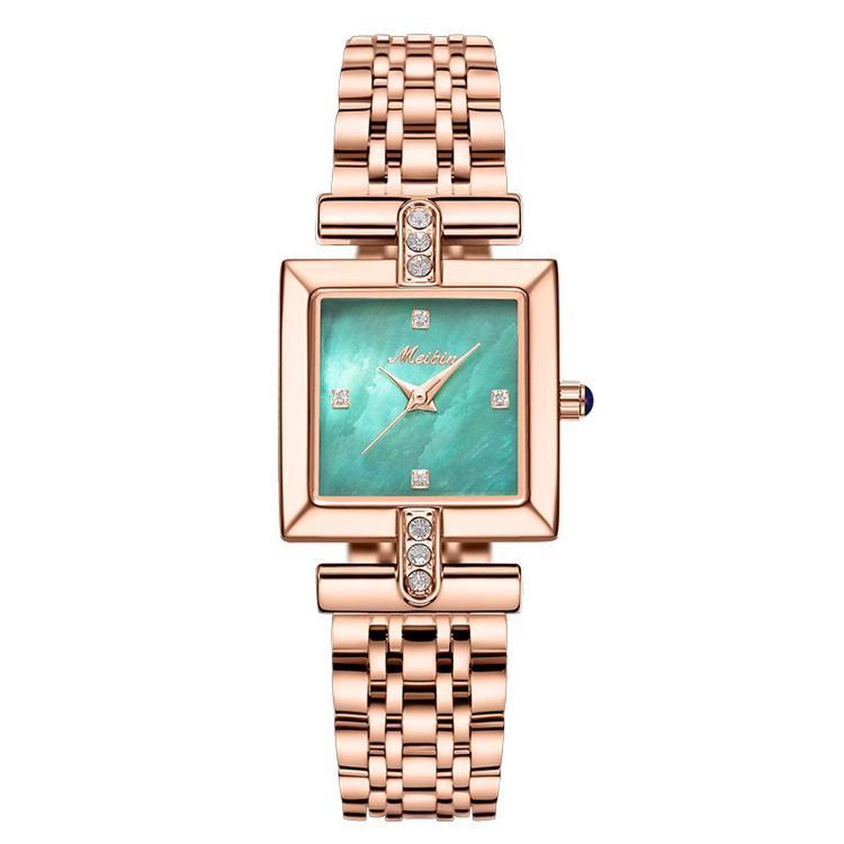 Longbo - Meibin - Dames Horloge - Rosé/Groen - 25mm